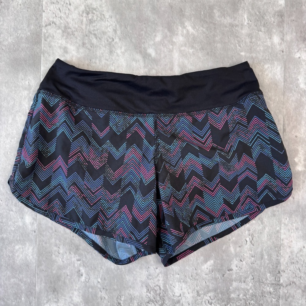 Rabbit Running Shorts Women's XS Black Pink Blue Chevron Print Zip Pocket
